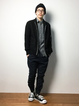 「CABANE de ZUCCa（カバンドズッカ）のアイテム（ジャケット/アウター）」を使った、ナカニシアキラさん（メンズ・172cm）の冬コーディネート