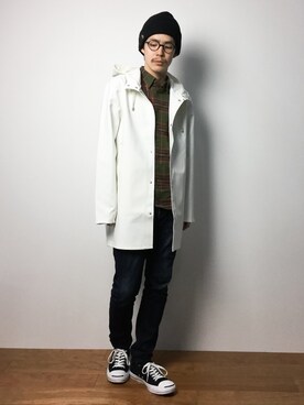 「STUTTERHEIM（ストゥッテルハイム）のアイテム（その他アウター）」を使った、ナカニシアキラさん（メンズ・172cm）の冬コーディネート