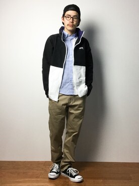 「STUSSY（ステューシー）のアイテム（ブルゾン）」を使った、ナカニシアキラさん（メンズ・172cm）の冬コーディネート