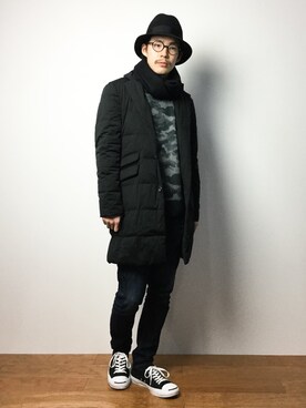 「Steven Alan（スティーブンアラン）のアイテム（ストール/ショール）」を使った、ナカニシアキラさん（メンズ・172cm）の冬コーディネート