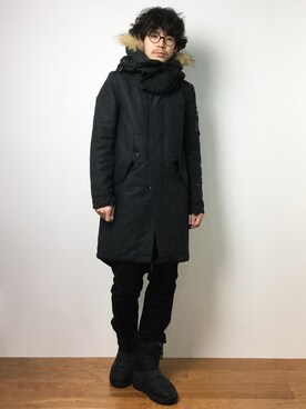 「DETAILS（ディテールズ）のアイテム（モッズコート）」を使った、ナカニシアキラさん（メンズ・172cm）の冬コーディネート