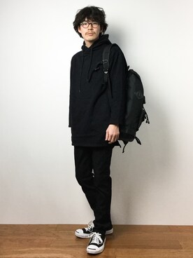 「unrelaxing（アンリラクシング）のアイテム（パーカー）」を使った、ナカニシアキラさん（メンズ・172cm）の冬コーディネート