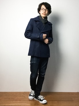 「OURET（オーレット）のアイテム（ピーコート）」を使った、ナカニシアキラさん（メンズ・172cm）の冬コーディネート