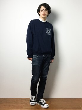 「SHIPS JET BLUE（シップスジェットブルー）のアイテム（スウェット）」を使った、ナカニシアキラさん（メンズ・172cm）の冬コーディネート