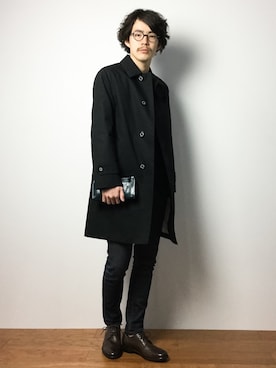 「MACKINTOSH PHILOSOPHY（ﾏｯｷﾝﾄｯｼｭ ﾌｨﾛｿﾌｨｰ）のアイテム（ステンカラーコート）」を使った、ナカニシアキラさん（メンズ・172cm）の冬コーディネート
