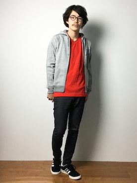 「45R（フォーティファイブアール）のアイテム（Tシャツ/カットソー）」を使った、ナカニシアキラさん（メンズ・172cm）の冬コーディネート