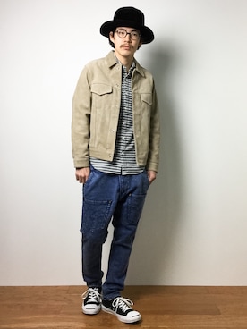 「mercibeaucoup,（メルシーボークー）のアイテム（パンツ）」を使った、ナカニシアキラさん（メンズ・172cm）の冬コーディネート