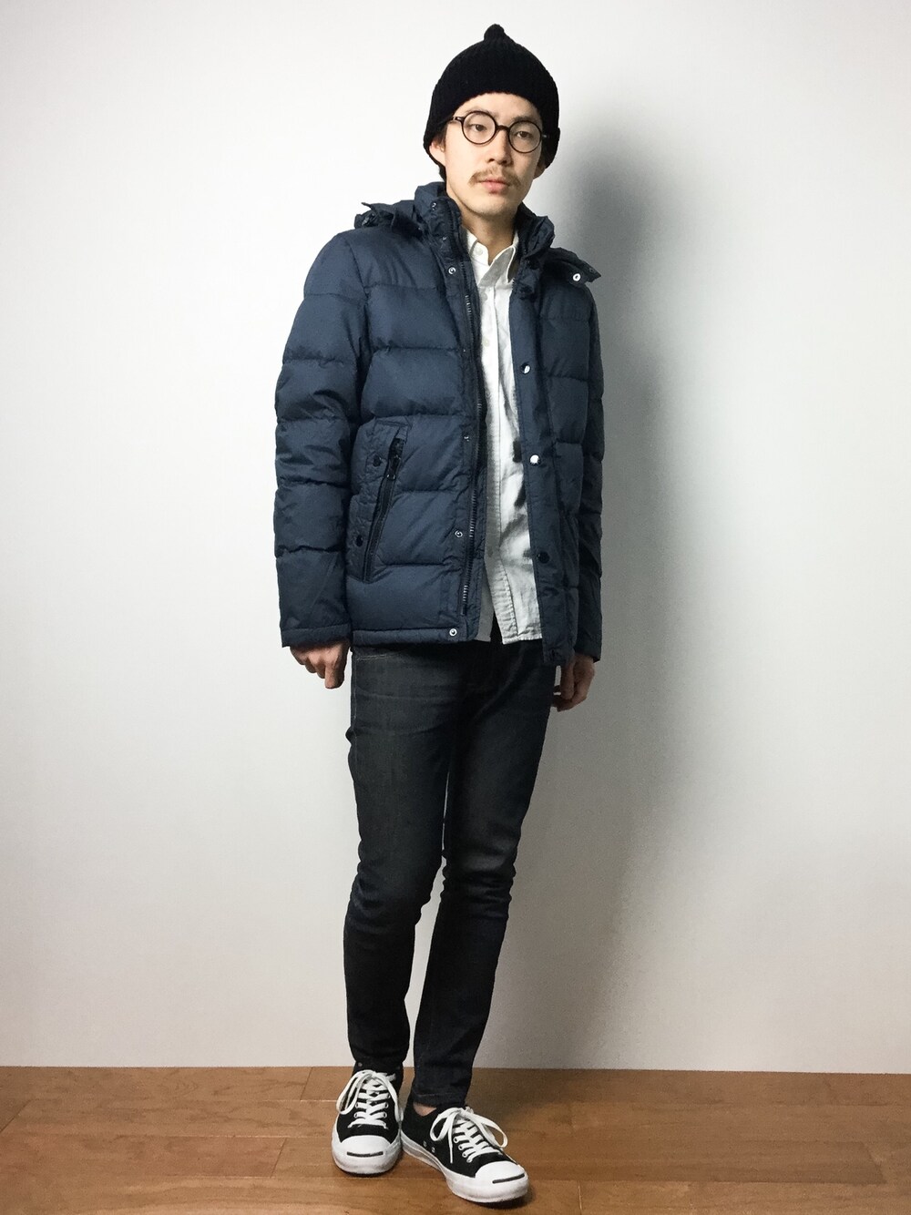 「TOMMY HILFIGERのAS CLYDE DOWN BOMBER（ダウンジャケット/コート、その他）」を使った、ナカニシアキラさん（メンズ・172cm）の冬コーディネートの1枚目の写真