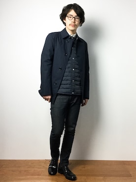 「MACKINTOSH PHILOSOPHY（ﾏｯｷﾝﾄｯｼｭ ﾌｨﾛｿﾌｨｰ）のアイテム（ステンカラーコート）」を使った、ナカニシアキラさん（メンズ・172cm）の冬コーディネート