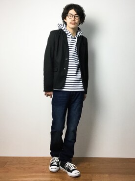 「ADPOSION（アドポーション）のアイテム（テーラードジャケット）」を使った、ナカニシアキラさん（メンズ・172cm）の冬コーディネート
