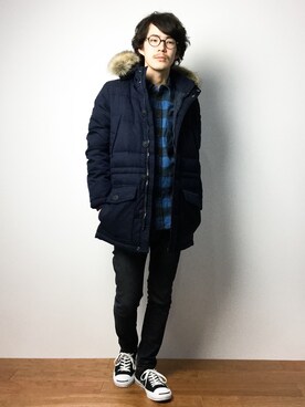 「TOMMY HILFIGER（トミーヒルフィガー）のアイテム（ダウンジャケット/コート）」を使った、ナカニシアキラさん（メンズ・172cm）の冬コーディネート