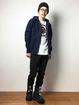 「DETAILS（ディテールズ）のアイテム（パンツ）」を使った、ナカニシアキラさん（メンズ・172cm）の冬コーディネート