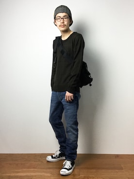 「チャイハネ（チャイハネ）のアイテム（ニットキャップ/ビーニー）」を使った、ナカニシアキラさん（メンズ・172cm）の冬コーディネート