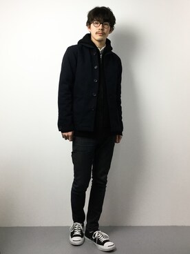 「JOURNAL STANDARD relume（ジャーナルスタンダード　レリューム）のアイテム（カバーオール）」を使った、ナカニシアキラさん（メンズ・172cm）の冬コーディネート