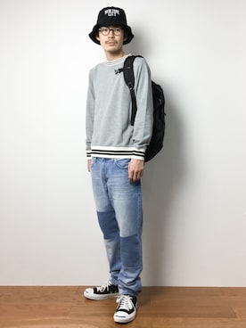 「SEVENDAYS=SUNDAY（セブンデイズサンデイ）のアイテム（帽子）」を使った、ナカニシアキラさん（メンズ・172cm）の冬コーディネート