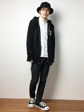 「CASPER JOHN AIVER（キャスパージョンアイバー）のアイテム（帽子）」を使った、ナカニシアキラさん（メンズ・172cm）の冬コーディネート