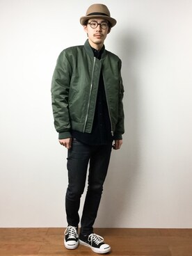「JOURNAL STANDARD（ジャーナルスタンダード）のアイテム（MA-1）」を使った、ナカニシアキラさん（メンズ・172cm）の冬コーディネート