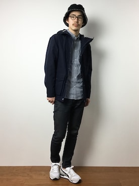 「Herschel Supply（ハーシェルサプライ）のアイテム（帽子）」を使った、ナカニシアキラさん（メンズ・172cm）の冬コーディネート