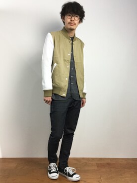 「SHIPS JET BLUE（シップスジェットブルー）のアイテム（スタジャン）」を使った、ナカニシアキラさん（メンズ・172cm）の冬コーディネート