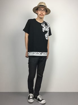 「チャイハネ（チャイハネ）のアイテム（Tシャツ/カットソー）」を使った、ナカニシアキラさん（メンズ・172cm）の春コーディネート