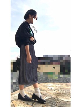 「ベロアスカート」｜「アイテム（ブルゾン）」を使った、ゆゆさん（レディース・160cm）の秋コーディネート