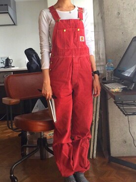 Carhartt カーハート のサロペット オーバーオール レッド系 を使った人気ファッションコーディネート Wear