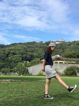「CHUMS（チャムス）のアイテム（スカート）」を使った、HITOMIさん（レディース・163cm）の秋コーディネート