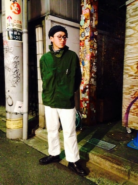 「オイルドジャケット」｜「アイテム（ハンチング/ベレー帽）」を使った、Yudaiさん（メンズ・168cm）の冬コーディネート