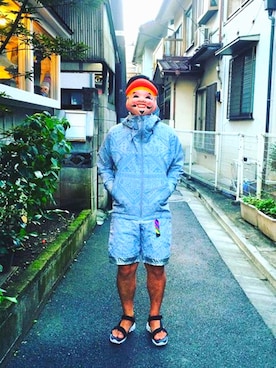 「is-ness（イズネス）のアイテム（ジャケット/アウター）」を使った、タテイスカンナのえびす様さん（メンズ・174cm）の夏コーディネート