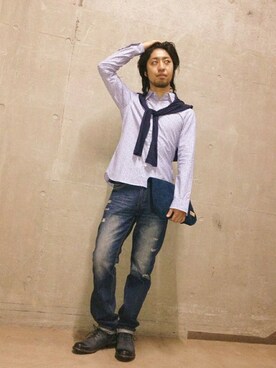 「アイテム（クラッチバッグ）」を使った、タツさん（メンズ・174cm）の秋コーディネート