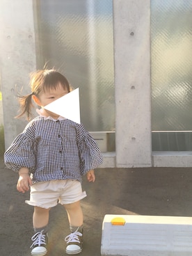 「koreaのアイテム（トップス、ブラック系）」を使った、hihiさん（キッズ・80cm）の夏コーディネート