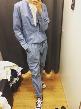 「UNIQLO AND LEMAIREのアイテム（デニムパンツ、ブルー系）」を使った、KELENHAOさん（メンズ）の夏コーディネート