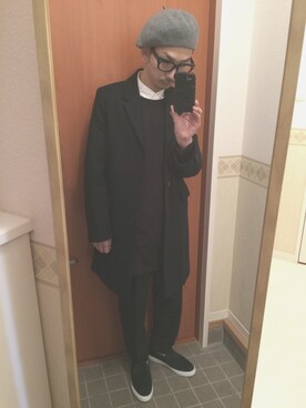 「FACTOTUM（ファクトタム）のアイテム（ハンチング/ベレー帽）」を使った、akiさん（メンズ・173cm）の冬コーディネート