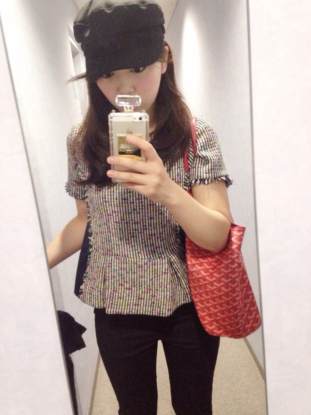 「ショート丈トップス、ツイード、キャスケット」｜「Chestyの秋STYLE💗（シャツ/ブラウス、グリーン系）」を使った、yuki♡ᵕ̈*⑅さん（レディース・158cm）の秋コーディネートの1枚目の写真