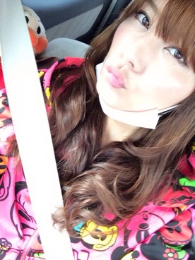 「ミニーちゃんパーカー（パーカー、ピンク系）」を使った、みっちぃさん（レディース・162cm）の春コーディネート