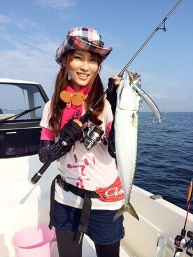 「チェックのハット  釣り用（ハット、その他）」を使った、みっちぃさん（レディース・162cm）の夏コーディネート