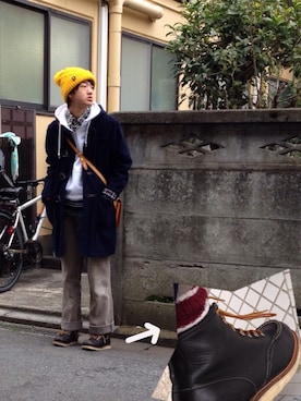 「Abercrombie&Fitch（アバークロンビーアンドフィッチ）のアイテム（ダッフルコート）」を使った、Ringringさん（メンズ・172cm）の春コーディネート