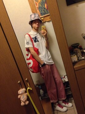 「赤×白」｜Ringringさん（メンズ・172cm）の夏コーディネート