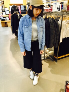 「MUJI」｜「アイテム（デニムジャケット）」を使った、Muffyさん（レディース・160cm）の冬コーディネート