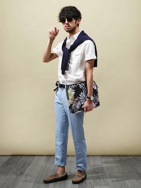 「NANO universe（ナノユニバース）のアイテム（モカシン/デッキシューズ）」を使った、nano・universe  WEB さん（メンズ・178cm）の夏コーディネート