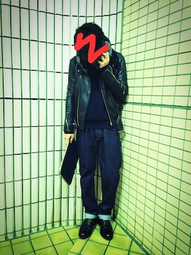 「VICTIM（ヴィクティム）のアイテム（ライダースジャケット）」を使った、JUNYAさん（メンズ・170cm）の秋コーディネート