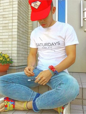 「サタデーズ ニューヨークシティ (Saturdays NYC)」｜「アイテム（サンダル）」を使った、大阪太朗さん（メンズ・175cm）の春コーディネート