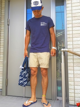 「サタデーズ ニューヨークシティ (Saturdays NYC)」｜「アイテム（サンダル）」を使った、大阪太朗さん（メンズ・175cm）の夏コーディネート