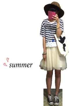 「チャイハネ（チャイハネ）のアイテム（トートバッグ）」を使った、choco.さん（レディース・159cm）の夏コーディネート