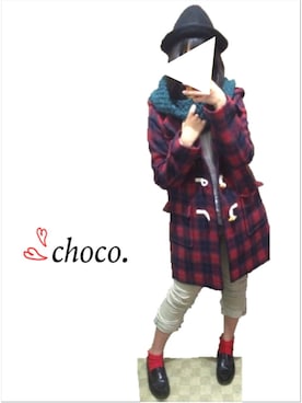 「Rodeo Crowns（ロデオクラウンズ）のアイテム（ダッフルコート）」を使った、choco.さん（レディース・159cm）の冬コーディネート