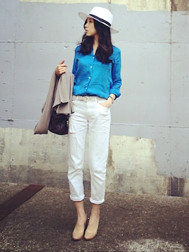 「ブルー x ホワイト」｜Momoさん（レディース・166cm）の春コーディネート