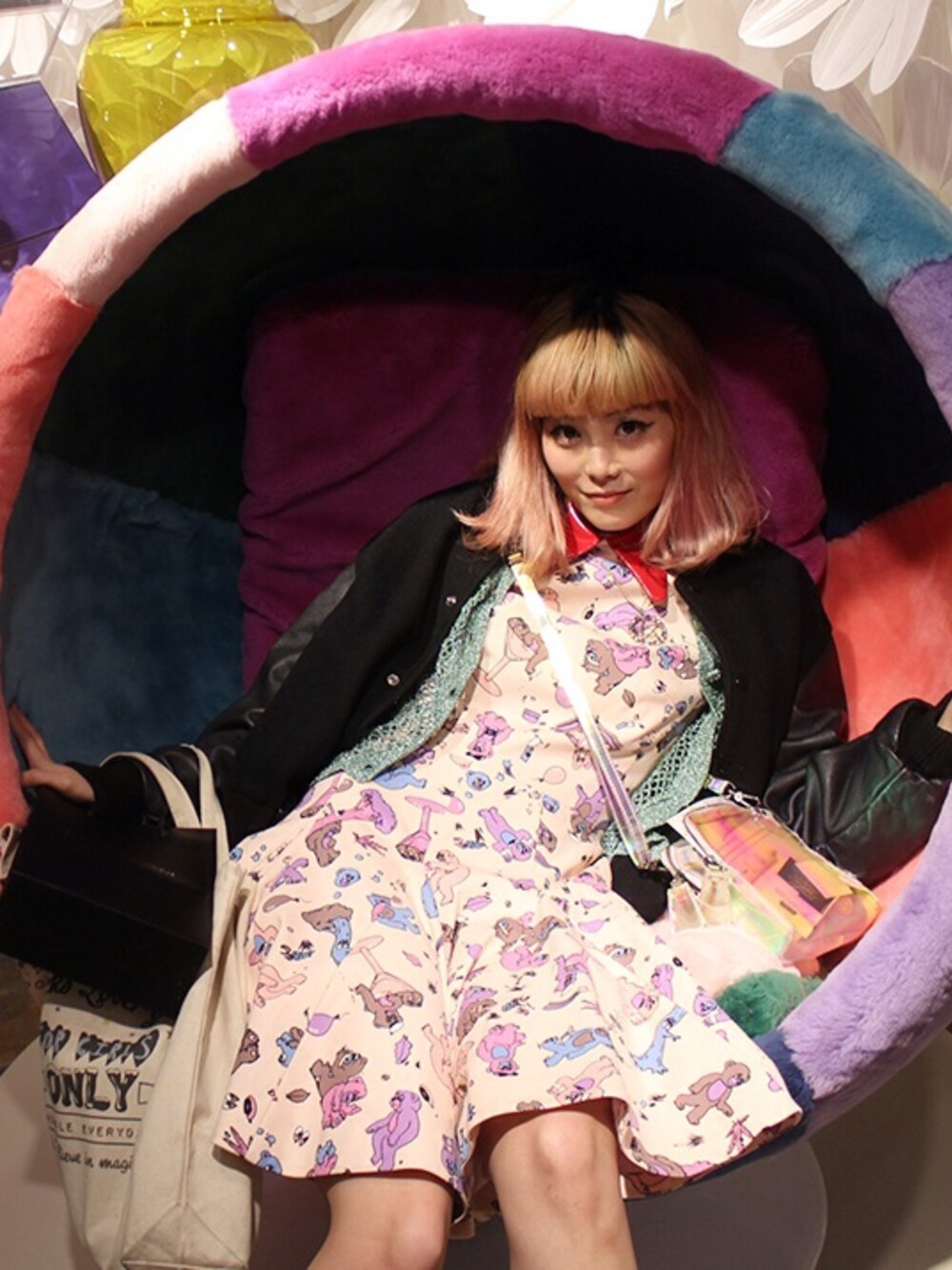 「ピンク」｜「ANTIPODIUMのcry baby フレアワンピ（ワンピース、ピンク系）」を使った、Momoさん（レディース・160cm）の春コーディネートの1枚目の写真