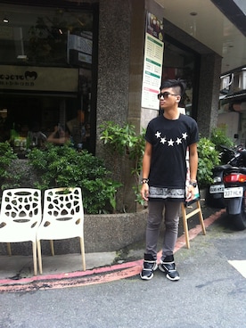 「RICK OWENS」｜「アイテム（その他シューズ）」を使った、板橋金城武さん（メンズ・181cm）の夏コーディネート