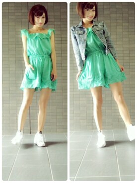 「La Leia(ラレイア)のアイテム(オールインワン・サロペット)」を使った、辻井美香さん(レディース・165cm)の夏コーディネート