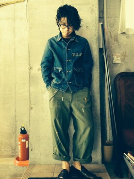 「東洋エンタープライズ（トーヨーエンタープライズ）のアイテム（デニムジャケット）」を使った、SHUNさん（メンズ・168cm）の春コーディネート